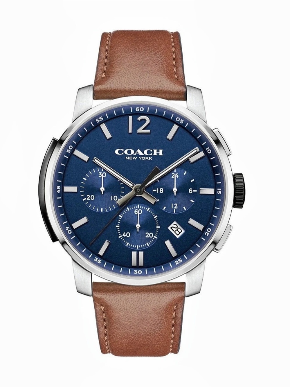 Coach Men's Bleecker Russet Leather Strap Watch 42mm Brown & Blue